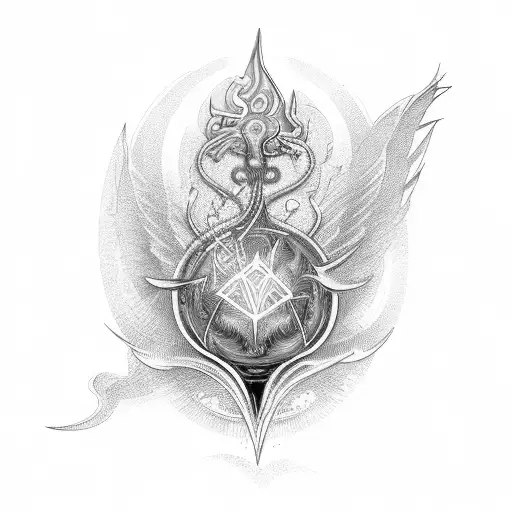 simple sexy small phenix rerising surrounded by symbols of alchemy tattoo design idea