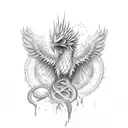 simple sexy small phenix rerising surrounded by symbols of alchemy tattoo design idea