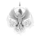 simple sexy small phenix rerising surrounded by symbols of alchemy tattoo design idea