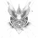 simple sexy small phenix rerising surrounded by symbols of alchemy tattoo design idea