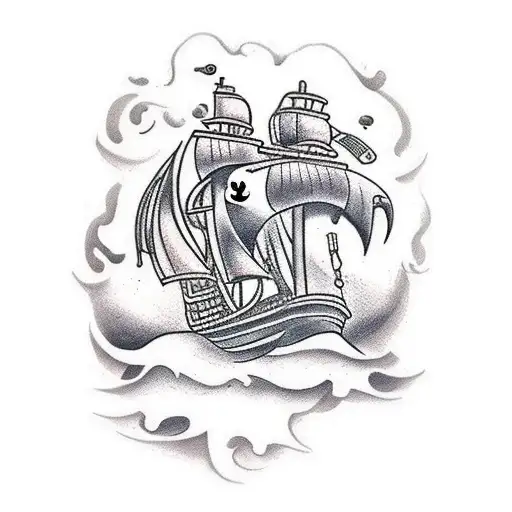 pirate ship guns tattoo design idea