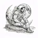 a man on the moon sitting and thinking in a sort of sad mood tattoo design idea