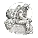a man on the moon sitting and thinking in a sort of sad mood tattoo design idea