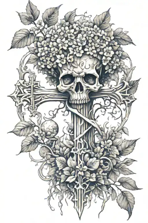 poison tree and cross surrounded tattoo design idea