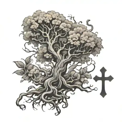 poison tree and cross  tattoo design idea