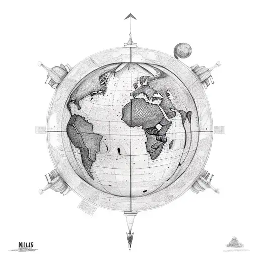 Atlas the titan, holding the globe, mandala pattern under his feet tattoo design idea