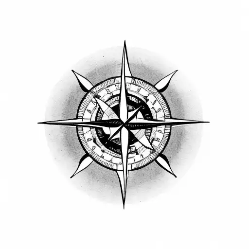 A harpoon piercing through a compass, symbolizing the client's passion for both hunting and navigation tattoo design idea