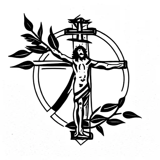 laurel wreath and Christ cross tattoo design idea