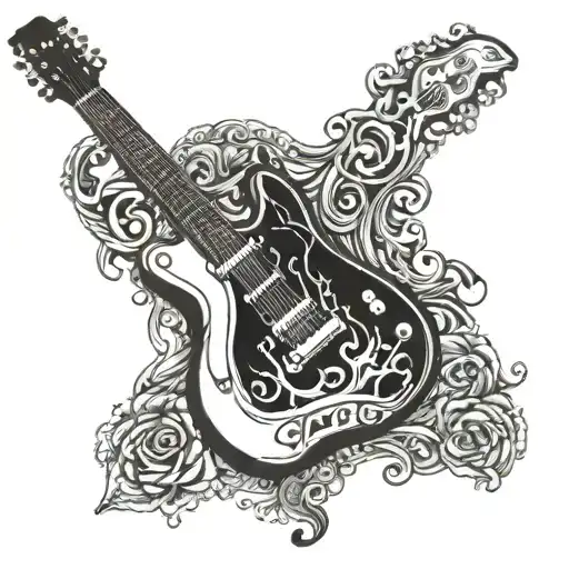 Guitar with Live forever tattoo design idea