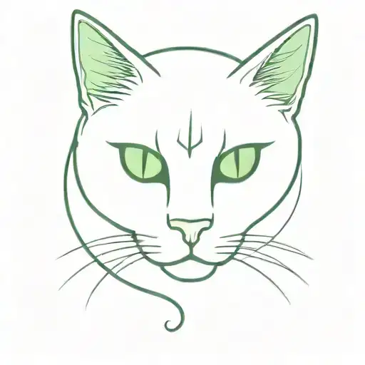 A mystical black cat with glowing green eyes and a crescent moon on its forehead. tattoo design idea