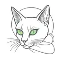 A mystical black cat with glowing green eyes and a crescent moon on its forehead. tattoo design idea