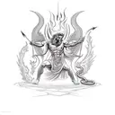 Create a sketch-style tattoo of Prometheus stealing fire from the gods, with flames intertwining with architectural elements. tattoo design idea