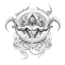 Create a sketch-style tattoo of Prometheus stealing fire from the gods, with flames intertwining with architectural elements. tattoo design idea