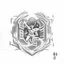 Create a sketch-style tattoo of Prometheus stealing fire from the gods, with flames intertwining with architectural elements. tattoo design idea