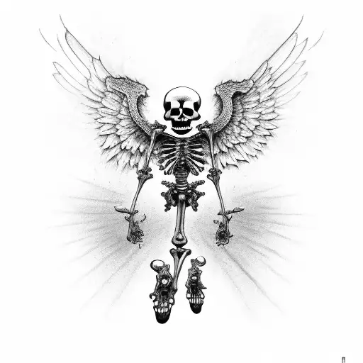 skelleton angel falling from the sky into hell tattoo design idea