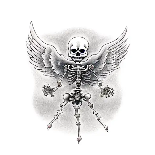 skelleton angel falling from the sky into hell tattoo design idea