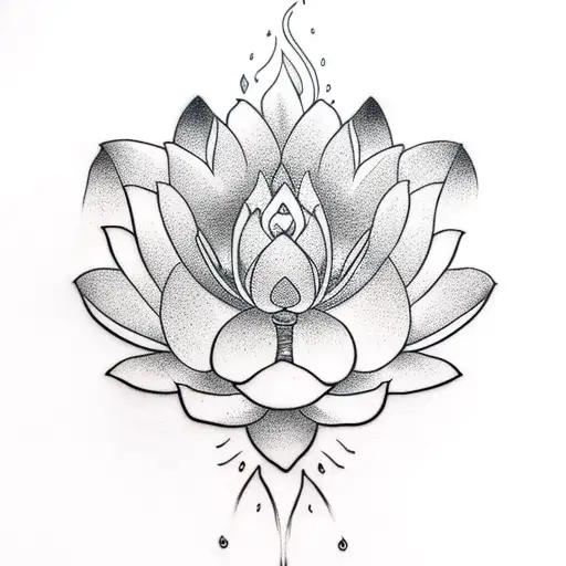 lotus flower on fire tattoo design idea