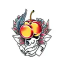 peach in an old red truck tattoo design idea