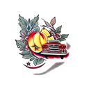 peach in an old red truck tattoo design idea