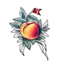 peach in an old red truck tattoo design idea