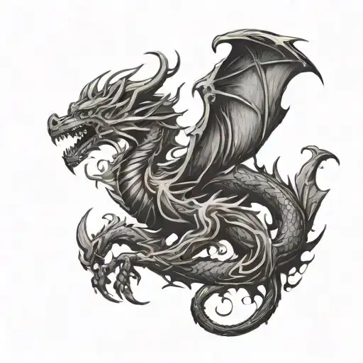 Black flame that turns into a dragon made of the same black fire tattoo design idea