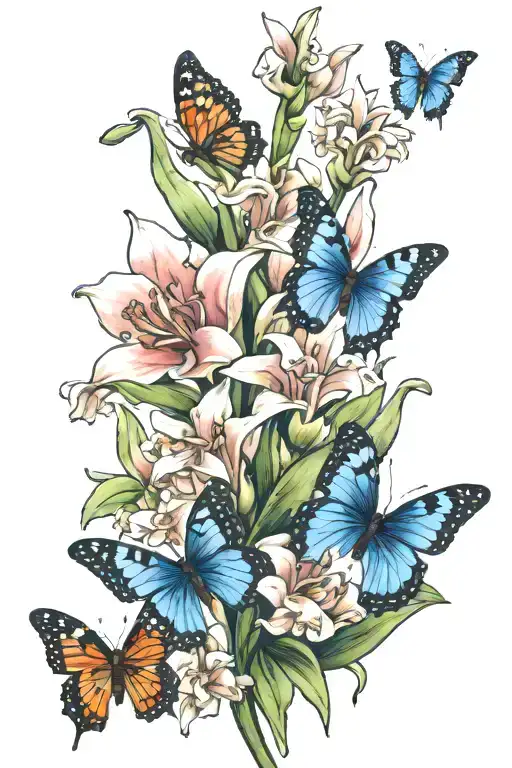 hyacinth flower and butterflies tattoo design idea