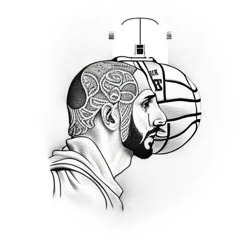 A basketball player with a Roman emperor's head as a basketball tattoo design idea