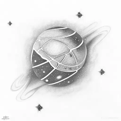 Basketball court transformed into a cosmic galaxy tattoo design idea