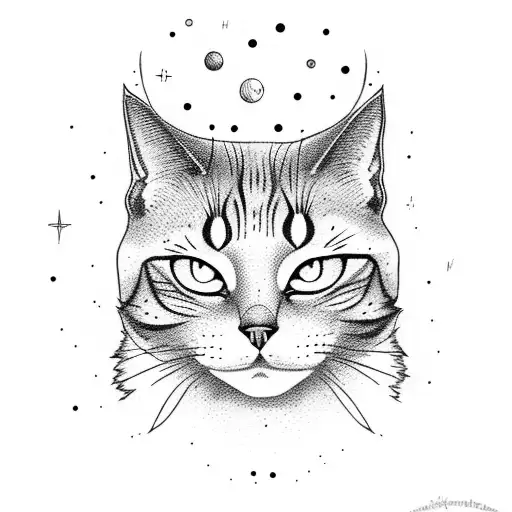 Magical moonlit night with silhouettes of cats tattoo design idea