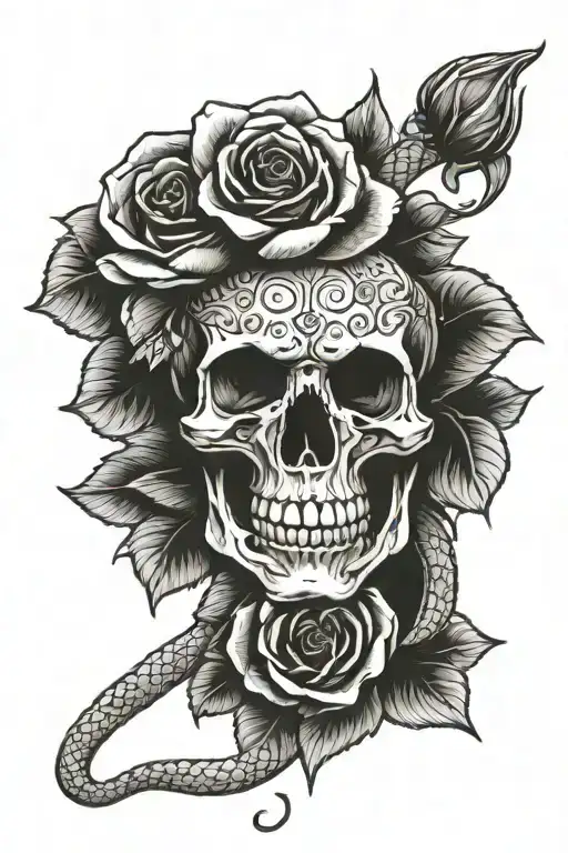 skull snake rose tattoo tattoo design idea