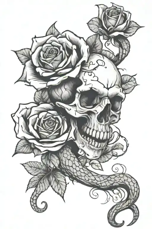 skull snake rose tattoo tattoo design idea