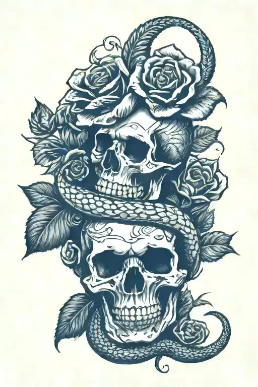 skull snake and rose tattoo tattoo design idea