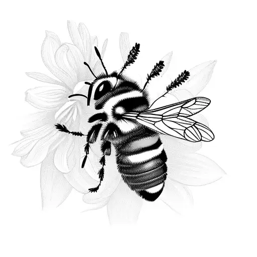 A bumblebee flying among a field of wildflowers tattoo design idea
