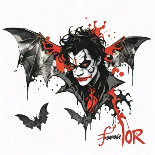 prince, joker, bats tattoo design idea