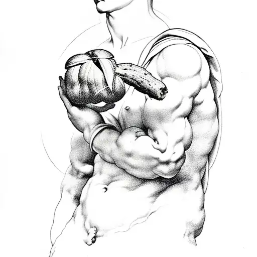 A tattoo of Michelangelo's famous sculpture 'David' holding a chestnut in his hand tattoo design idea