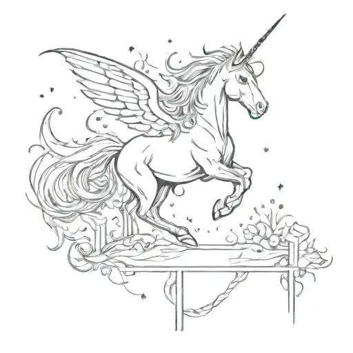A magical unicorn jumping over a stand  tattoo design idea