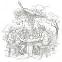 A mystical unicorn reading stories to a group of children at a lemonade stand tattoo design idea