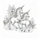 A playful unicorn playing with a group of children in a stand tattoo design idea