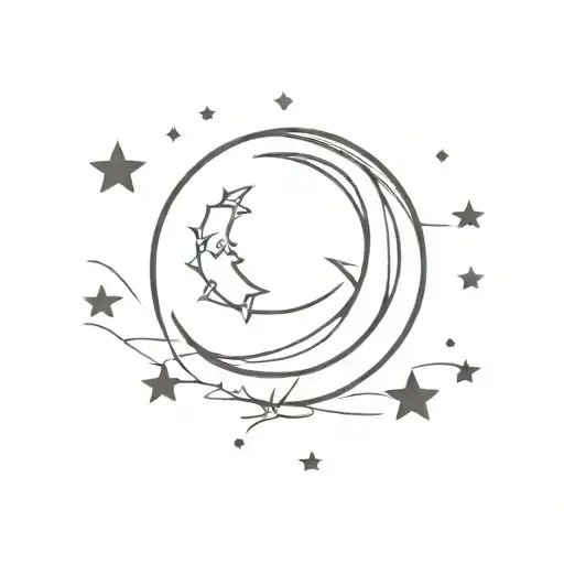 crest moon with stars beside it on both sides intertwined tattoo design idea
