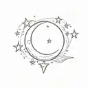 crest moon with stars beside it on both sides intertwined mix of little and medium sized clouds  tattoo design idea