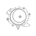 crest moon with stars beside it on both sides intertwined mix of little and medium sized clouds  tattoo design idea