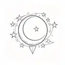 crest moon with stars beside it on both sides intertwined mix of little and medium sized clouds  tattoo design idea