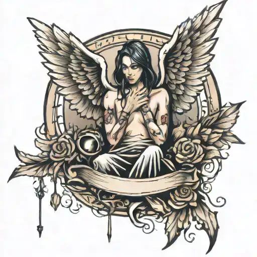angel and gallows tattoo design idea