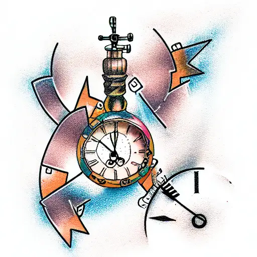 a broken clock with outside gears tattoo design idea