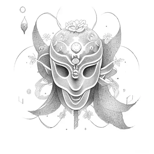 Omni mask with Japanese flower full arm tattoo design idea