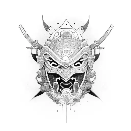 Omni mask on samurai and Japanese flower full arm tattoo design idea