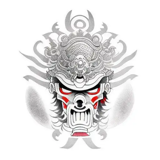 Omni mask on samurai and Japanese flower full arm tattoo design idea