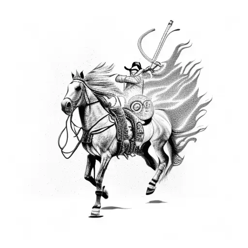 cowboy on flaming horse in a rodeo tattoo design idea