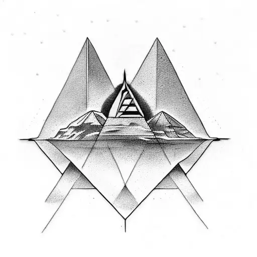 create a tattoo stencil that has Egyptian pyramid and 8 ball incorporated in it tattoo design idea