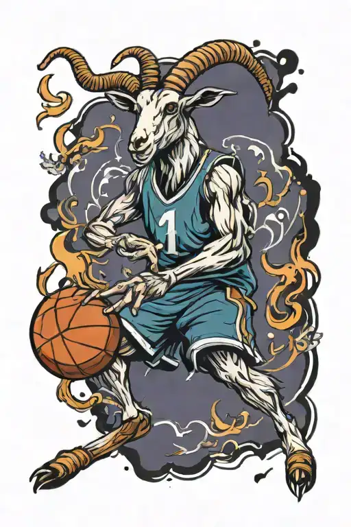 a goat playing basketball slam dunking tattoo design idea